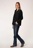 Roper Womens Cotton Slub Jersey Peasant Long Sleeve Knit Top - Roper
