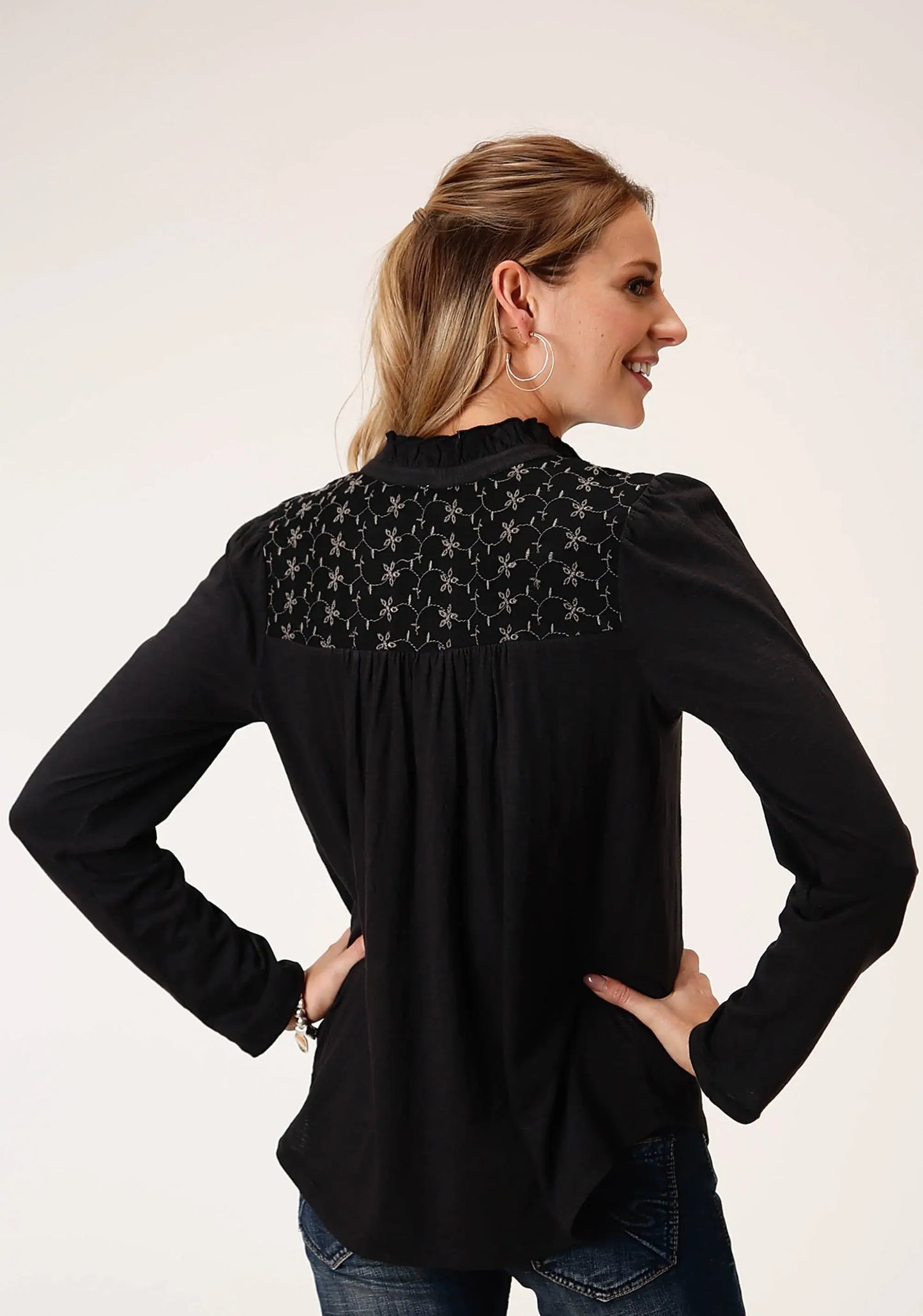 Roper Womens Cotton Slub Jersey Peasant Long Sleeve Knit Top - Roper - Flyclothing LLC