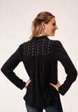 Roper Womens Cotton Slub Jersey Peasant Long Sleeve Knit Top - Roper