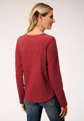 Roper Womens Long Sleeve Knit Rust Slub Jersey Shirt Top