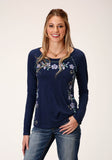 Roper Womens Long Sleeve Knit Cotton Slub Jersey Shirt Top - Roper