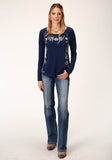 Roper Womens Long Sleeve Knit Cotton Slub Jersey Shirt Top - Roper