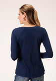 Roper Womens Long Sleeve Knit Cotton Slub Jersey Shirt Top - Roper