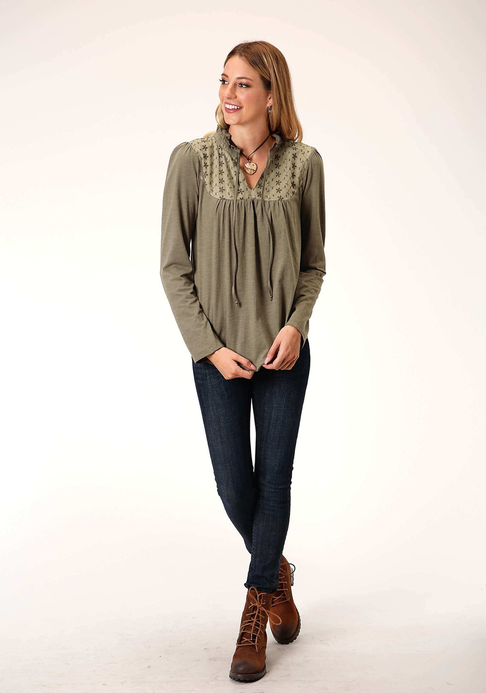 Roper Womens Long Sleeve Knit Slub Jersey Peasant Top - Roper - Flyclothing LLC
