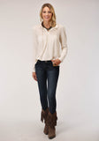 Roper Womens Long Sleeve Knit Cream Slub Jersey Peasant Top - Roper