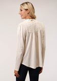 Roper Womens Long Sleeve Knit Cream Slub Jersey Peasant Top - Roper