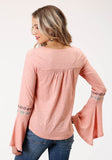 Roper Womens Long Sleeve Knit Light Pink Slub Knit Jersey Top - Roper