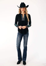 Roper Womens Long Sleeve Knit Black Slub Knit Jersey Top - Roper - Flyclothing LLC