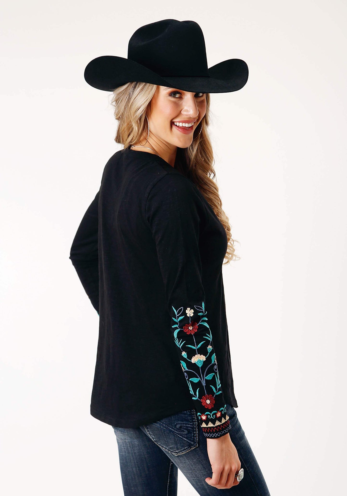 Roper Womens Long Sleeve Knit Black Slub Knit Jersey Top - Roper - Flyclothing LLC