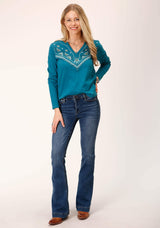 Roper Womens Long Sleeve Knit Cotton Slub Jersey Tee Shirt Top - Roper - Flyclothing LLC