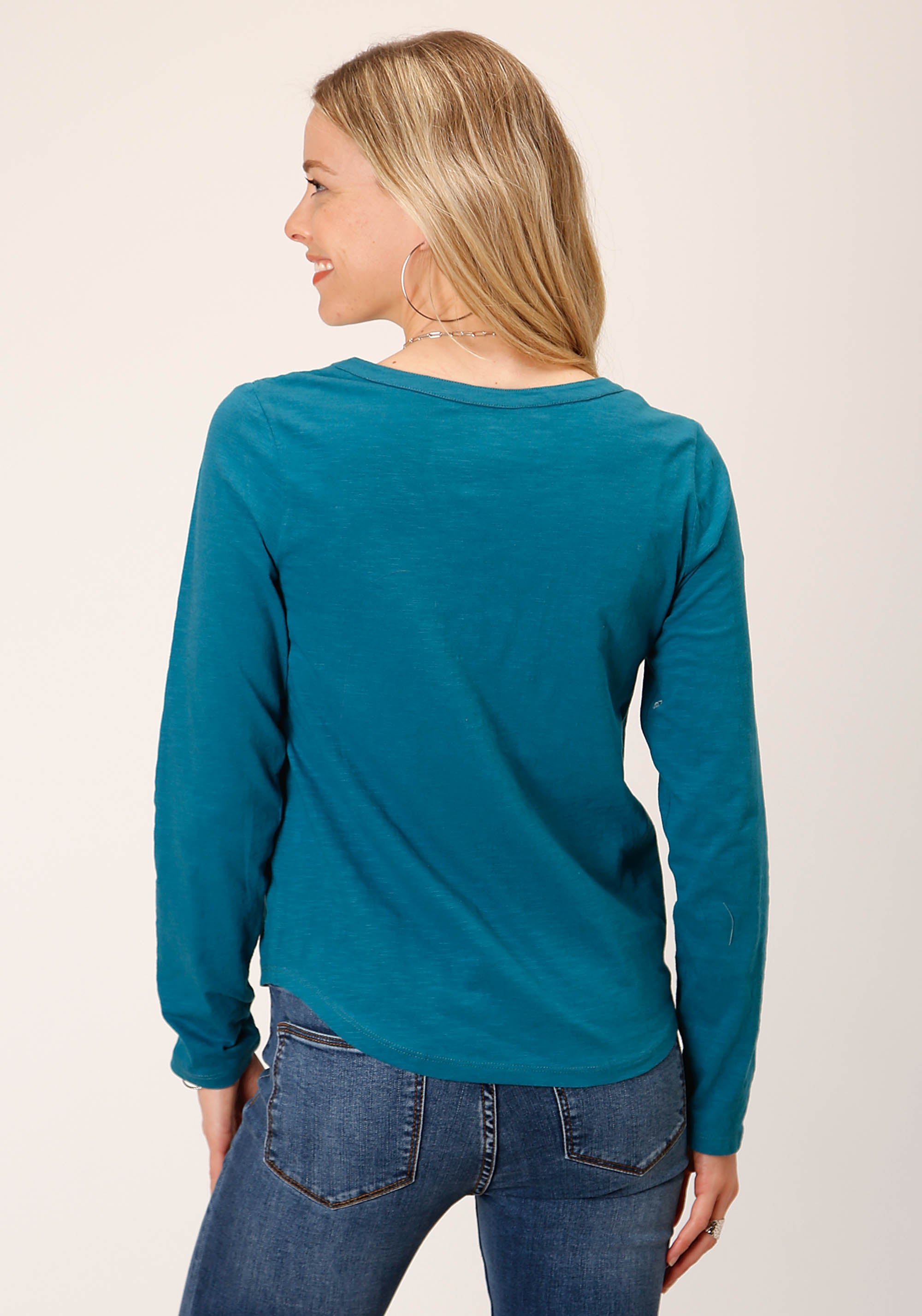 Roper Womens Long Sleeve Knit Cotton Slub Jersey Tee Shirt Top