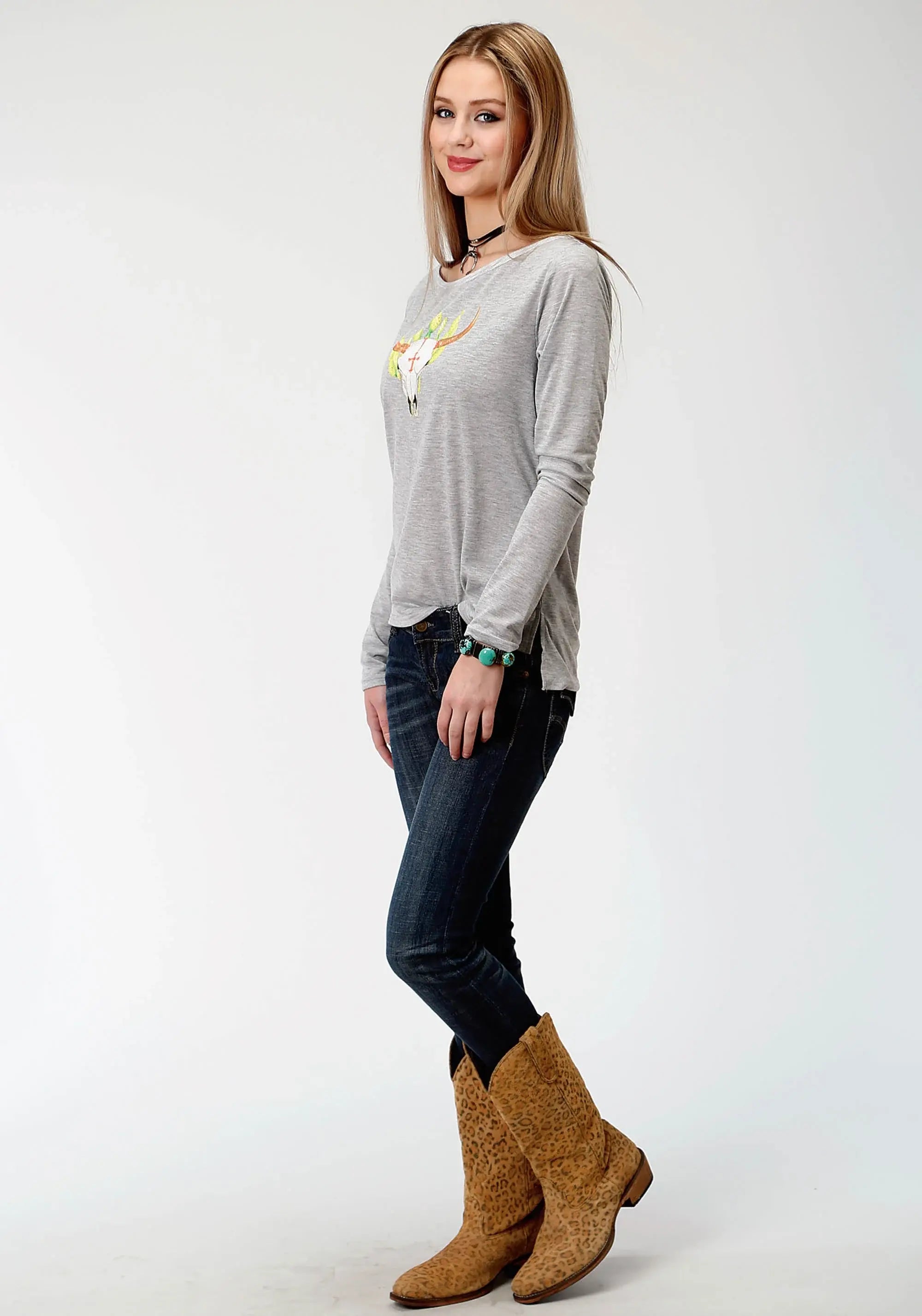Roper Womens Grey With Screen Print Knit Top - Roper - Flyclothing LLC