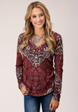 Roper Womens Long Sleeve Knit Sweater Knit Vneck Top Top - Roper
