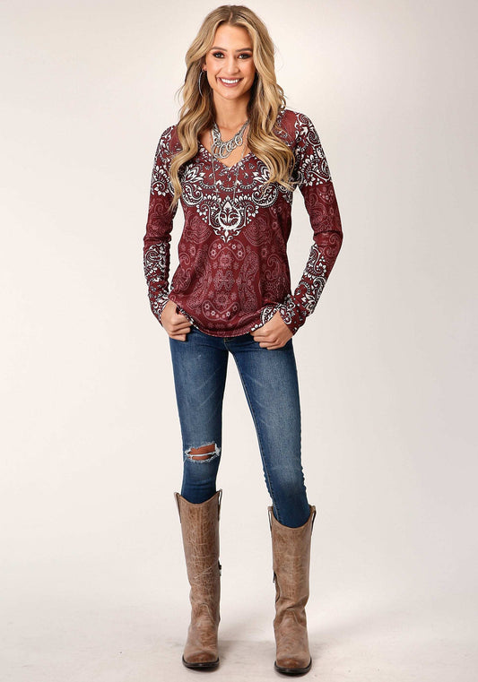 Roper Womens Long Sleeve Knit Sweater Knit Vneck Top Top - Roper - Flyclothing LLC