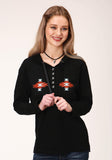Roper Womens Screen On Left  Right Chest Long Sleeve Knit Top - Roper