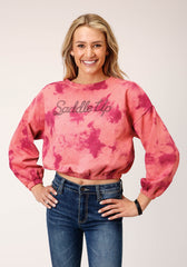 Roper Womens Long Sleeve Knit Wine Pink Tie Dye French Terry Sweatshirt