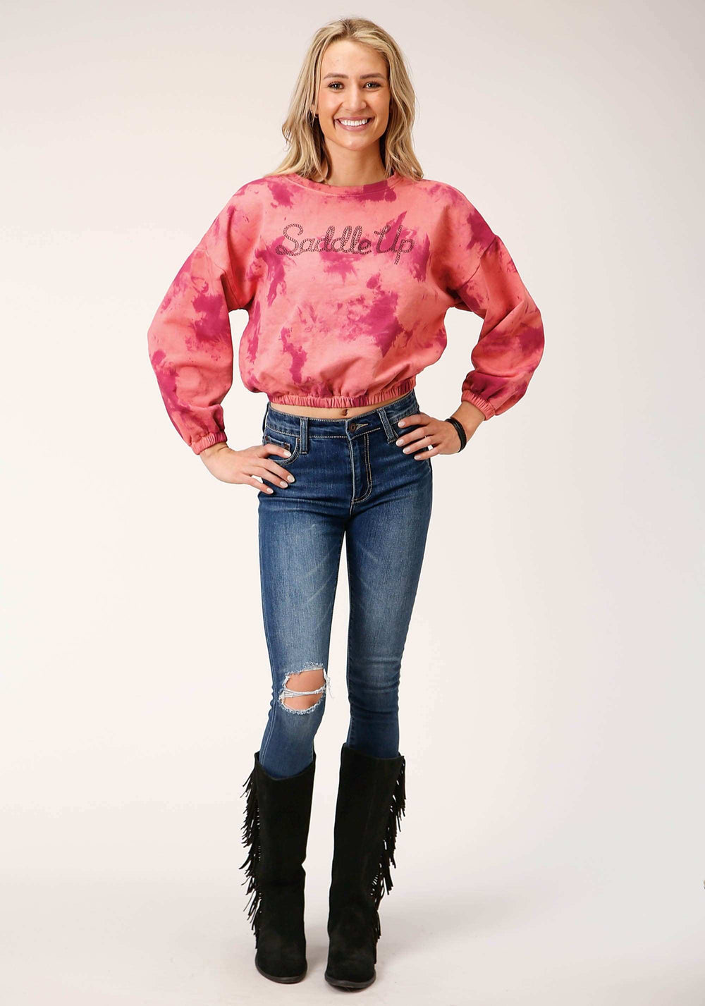 Roper Womens Long Sleeve Knit Wine Pink Tie Dye French Terry Sweatshirt - Roper - Flyclothing LLC
