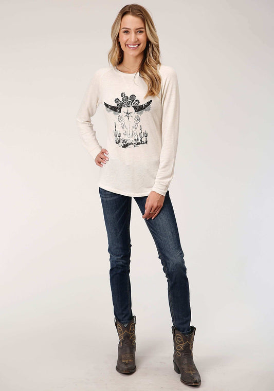 Roper Womens Long Sleeve Knit Oatmeal Heathred Long Sleeve Knit Top - Roper - Flyclothing LLC