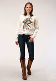 Roper Womens Long Sleeve Knit Heathered Cream C P Fleece Sweatshirt - Roper - Flyclothing LLC