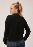 Roper Womens Long Sleeve Knit Black French Terry Top - Roper