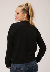 Roper Womens Long Sleeve Knit Black French Terry Top