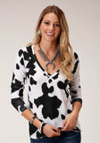 Roper Womens Long Sleeve Knit Sweater Jersey Vneck Top Top - Roper
