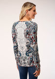 Roper Womens Long Sleeve Knit Sweater Knit V Neck Top Top - Roper
