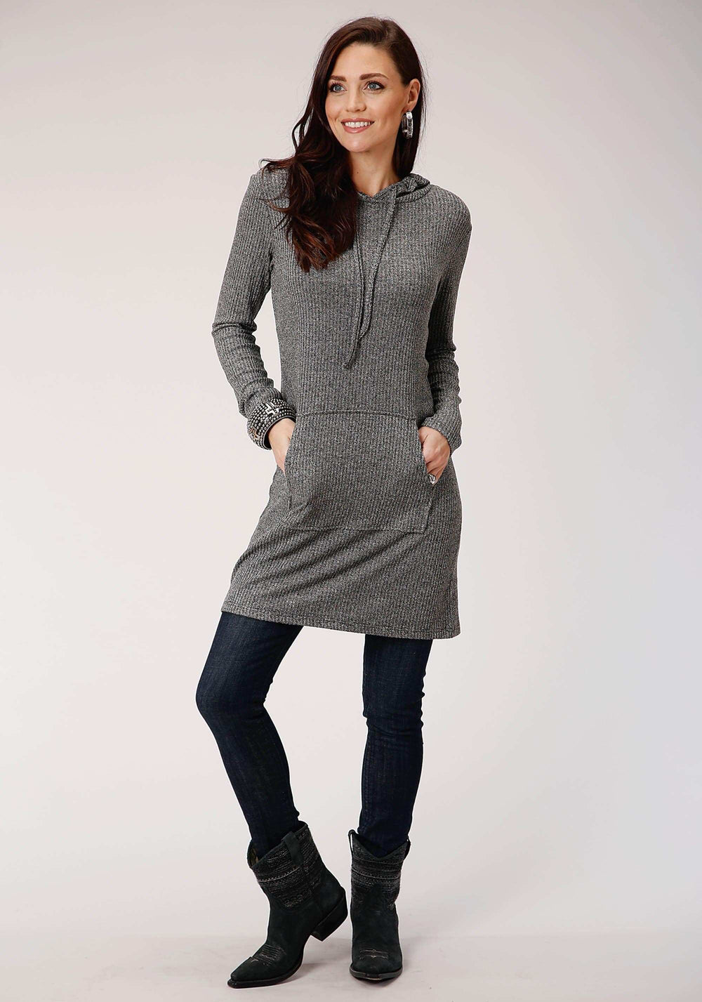 Roper Womens Rib Knit Tunic Length Hoodie Long Sleeve Knit Top - Roper - Flyclothing LLC