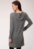 Roper Womens Rib Knit Tunic Length Hoodie Long Sleeve Knit Top - Roper