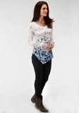 Roper Womens White And Blue Floral Print Long Sleeve Knit Top - Roper
