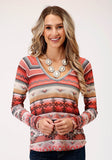 Roper Womens Long Sleeve Knit Sweater Knit Vneck Top Top - Roper