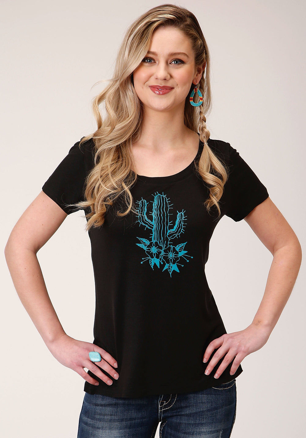 Roper Womens Short Sleeve Knit Poly Rayon Jersey Short Sleeve Tee Top - Roper