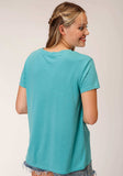 Roper Womens Short Sleeve Knit Turquoise Poly Rayon Short Sleeve Tee Top - Roper - Flyclothing LLC