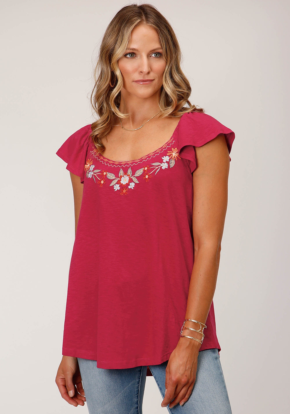 Roper Womens Short Sleeve Knit Cotton Slub Jersey Tee Top - Roper
