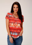 Roper Womens Short Sleeve Knit Poly Slub Jersey Vneck Top Top - Roper
