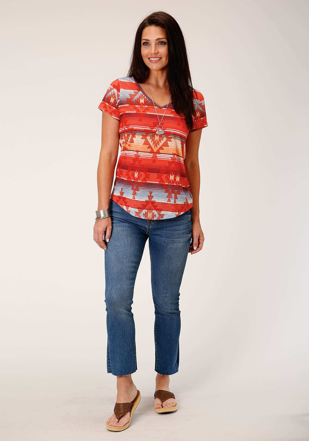 Roper Womens Short Sleeve Knit Poly Slub Jersey Vneck Top Top - Roper - Flyclothing LLC