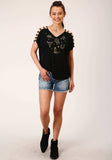 Roper Womens Short Sleeve Knit Poly Rayon Jersey S S Cold Shoulder Tee Top - Roper - Flyclothing LLC
