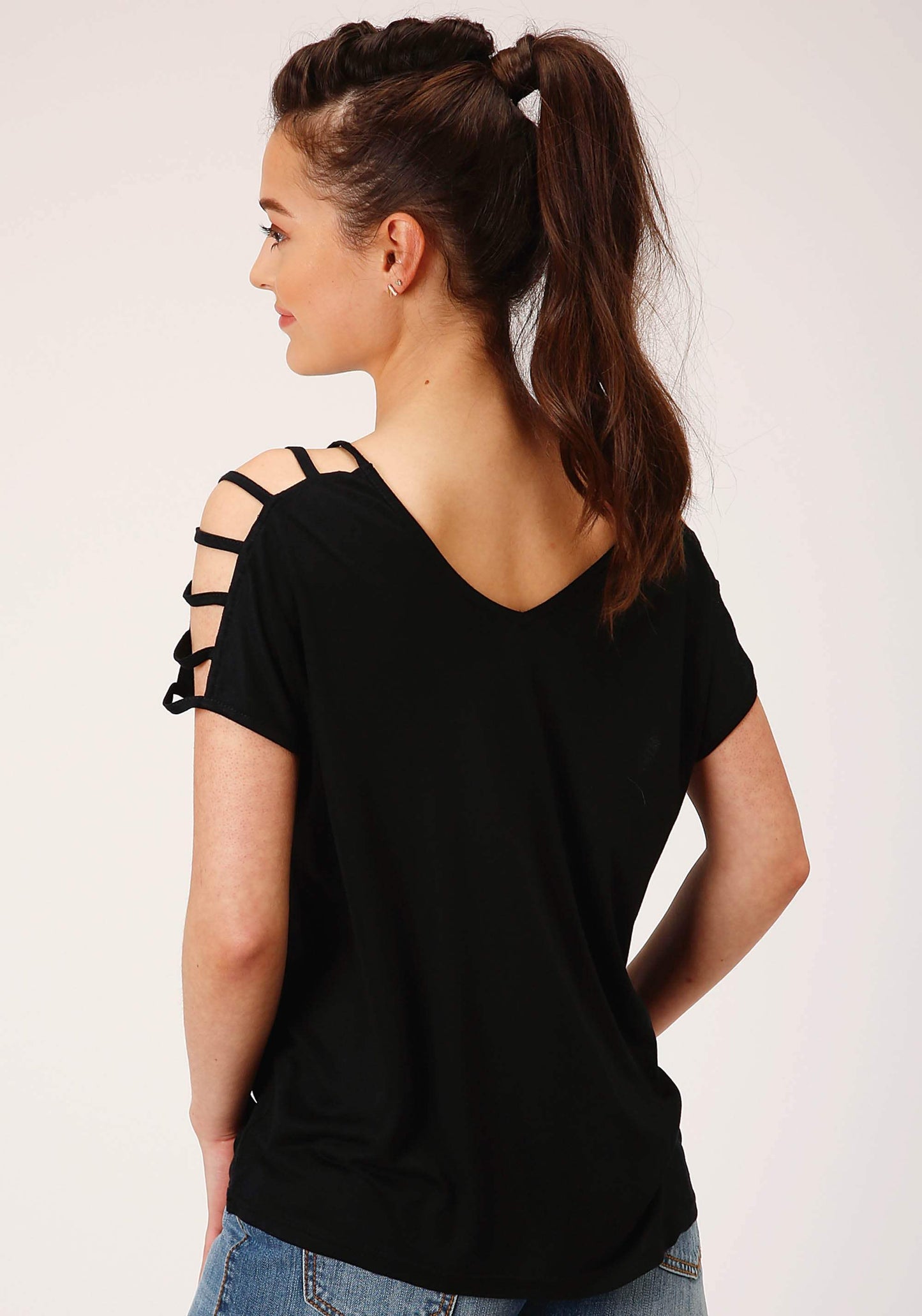 Roper Womens Short Sleeve Knit Poly Rayon Jersey S S Cold Shoulder Tee Top - Roper - Flyclothing LLC