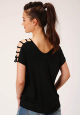 Roper Womens Short Sleeve Knit Poly Rayon Jersey S S Cold Shoulder Tee Top - Roper - Flyclothing LLC