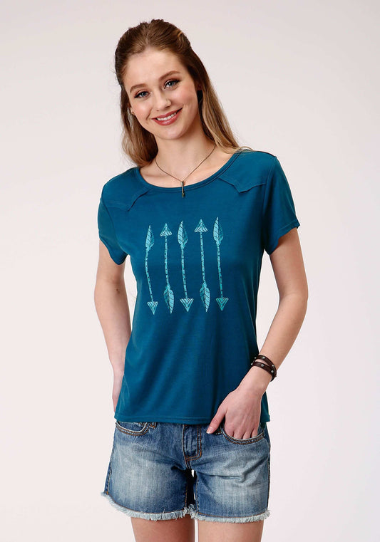 Roper Womens Short Sleeve Knit Poly Rayon Jersey Swing Tee Top - Roper - Flyclothing LLC