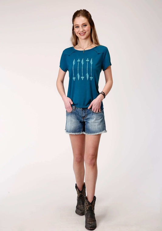 Roper Womens Short Sleeve Knit Poly Rayon Jersey Swing Tee Top - Roper - Flyclothing LLC