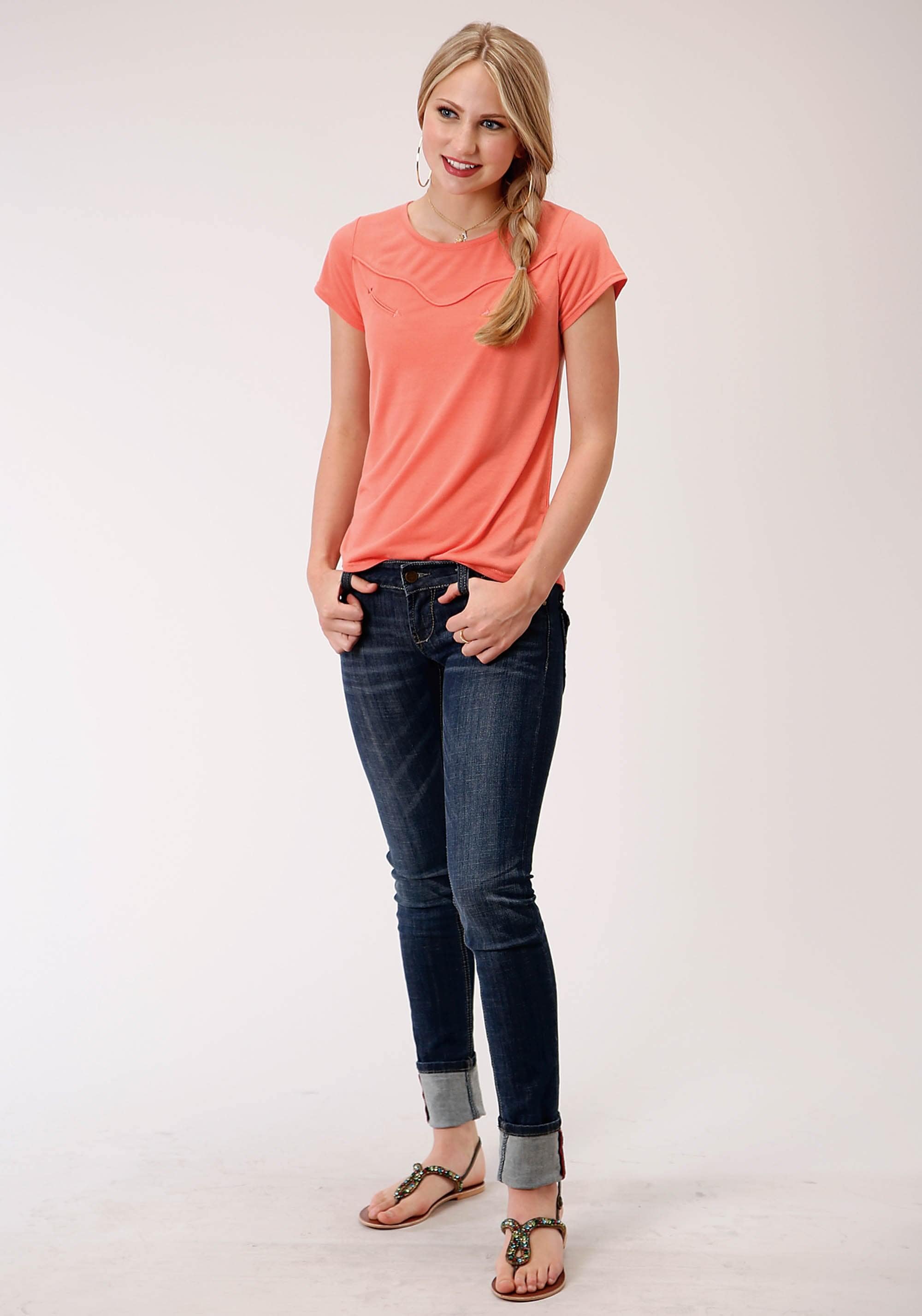 Roper Womens Poly Rayon Jersey  Short Sleeve Knit Top - Roper