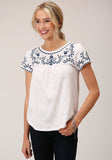 Roper Womens Short Sleeve Knit White Cotton Slub Jersey Peasant Top - Roper