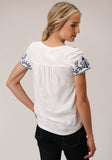 Roper Womens Short Sleeve Knit White Cotton Slub Jersey Peasant Top - Roper