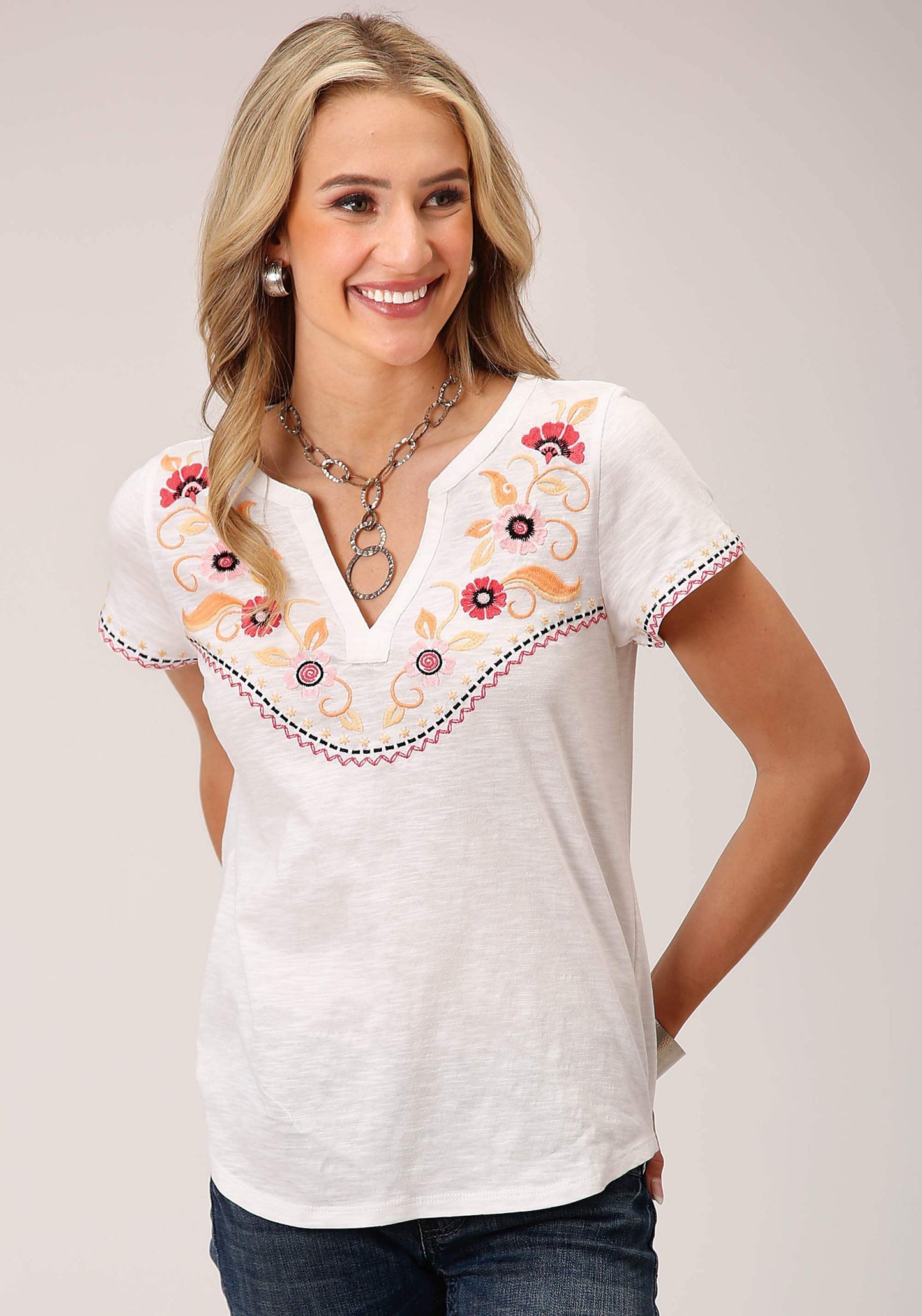 Roper Womens Short Sleeve Knit Cotton Slub Jersey Tee Top - Roper - Flyclothing LLC
