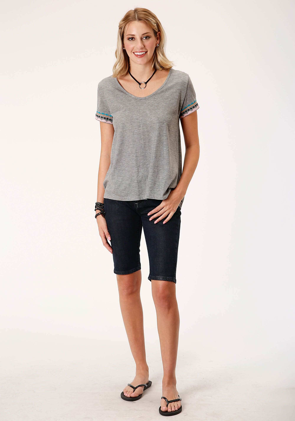 Roper Womens Short Sleeve Knit Cotton Slub Jersey Tee Top - Roper - Flyclothing LLC