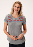 Roper Womens Short Sleeve Knit Cotton Slub Jersey Short Sleeve Tee Top - Roper