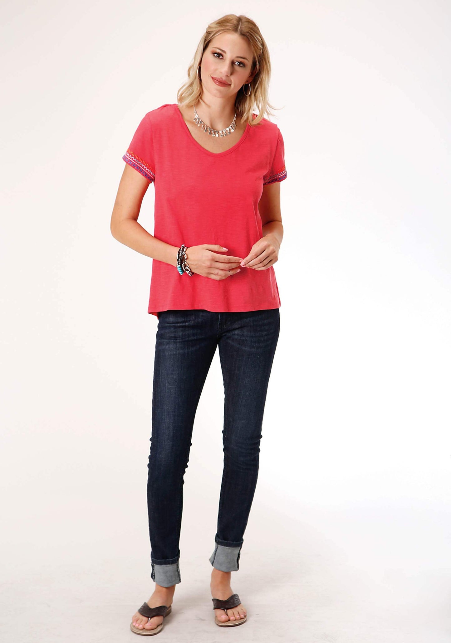 Roper Womens Short Sleeve Knit Cotton Slub Jersey Tee Top - Roper - Flyclothing LLC