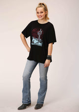 Roper Womens Short Sleeve Knit Solid Black Poly Rayon Short Sleeve Tee Top - Roper - Flyclothing LLC