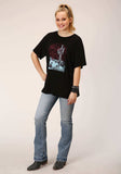 Roper Womens Short Sleeve Knit Solid Black Poly Rayon Short Sleeve Tee Top - Roper - Flyclothing LLC